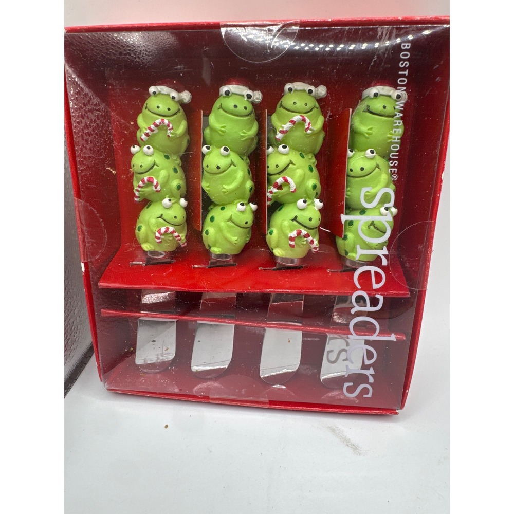 Boston Warehouse Christmas Frog Spreader Set of 4 Holiday Cheese Knives 49939